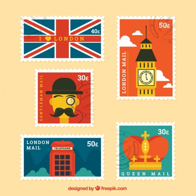 Vector vintage london stamps in flat design