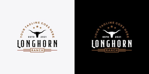 Vintage longhorn buffalo, cow, bull logo design for your business ranch