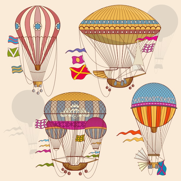 Vintage luchtballon vector set