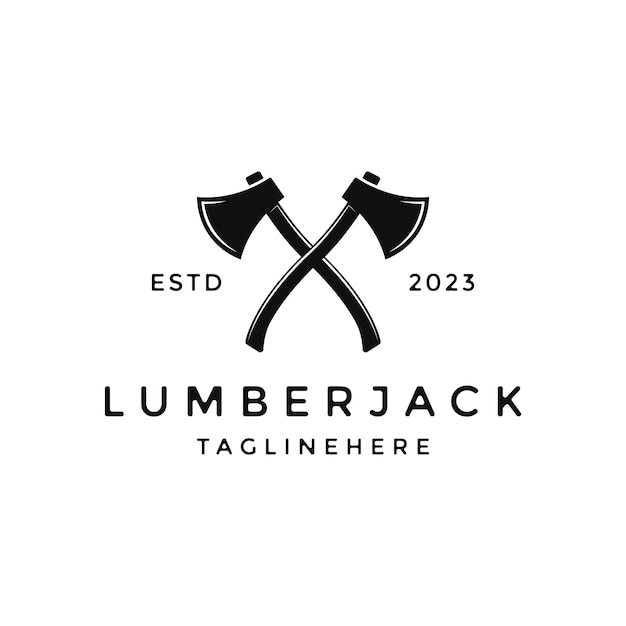 Vintage Lumberjack axe crossed logo design