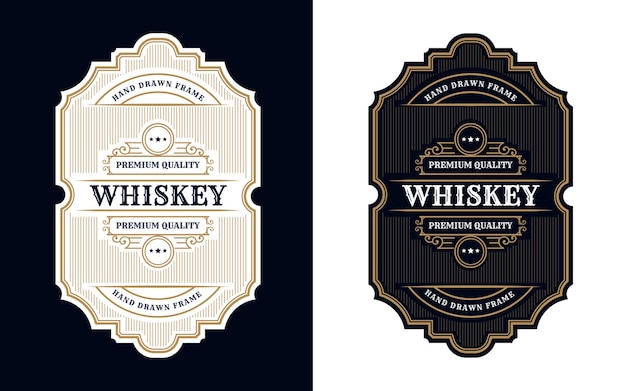 Vector vintage luxury antique whiskey border frame western engraving for beer wine whiskey packaging label