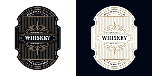 Vintage luxury antique whiskey border frame western engraving for beer wine whiskey packaging label