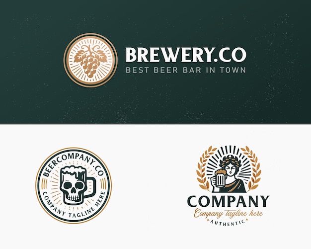 Vintage luxury brewery beer bar logo template for business company