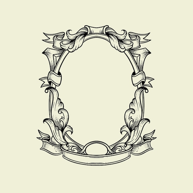 Vintage luxury heraldry frame with flora and ribbon ornament