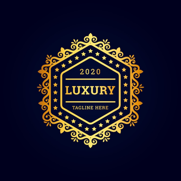 Vintage luxury hexagonal premium logo with golden