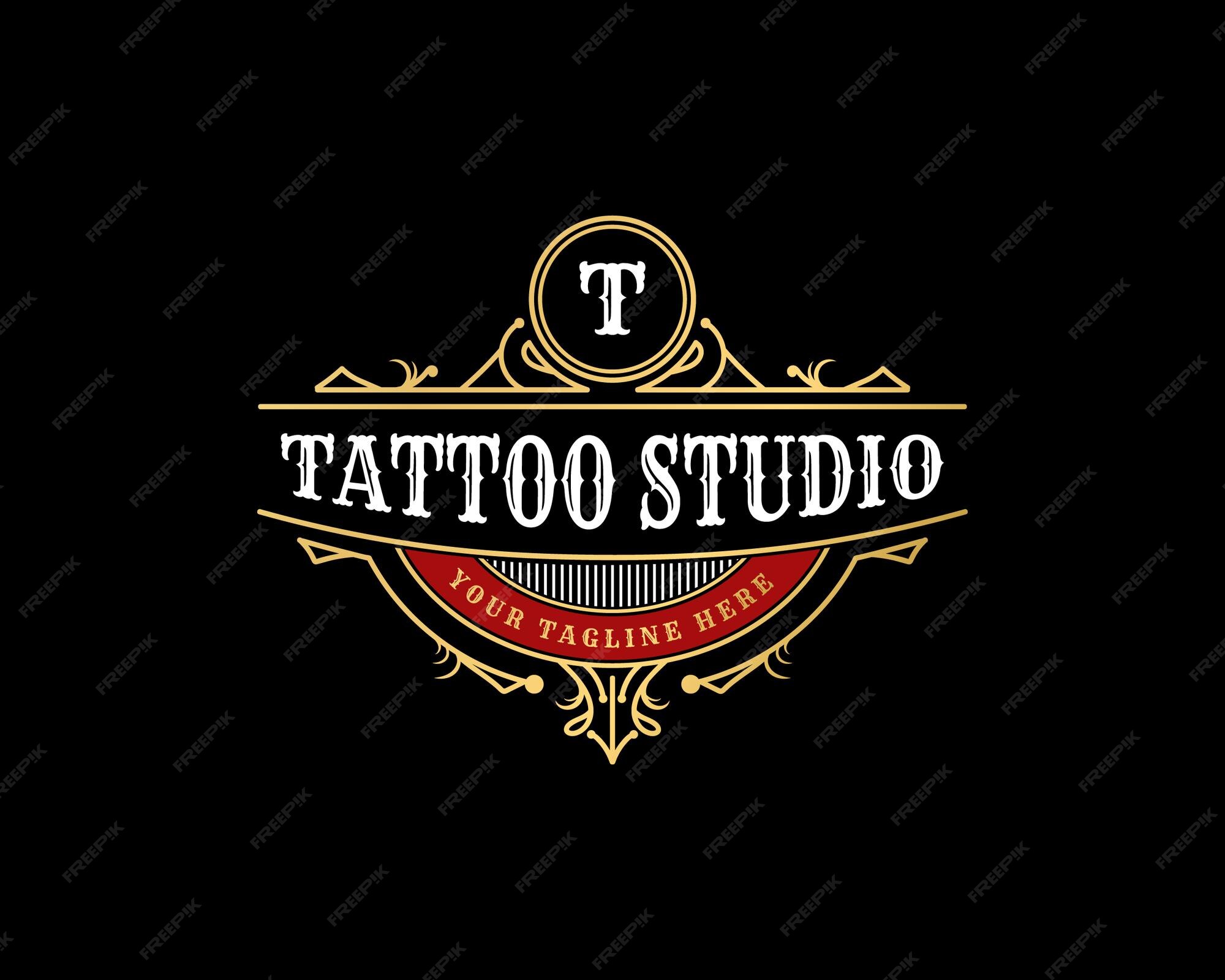 Premium Vector | Vintage luxury tattoo studio lettering logo with ...