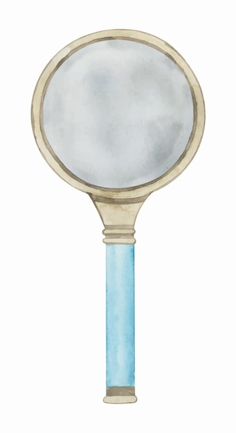 Vintage magnifing glass watercolor hand drawn illustration Clip