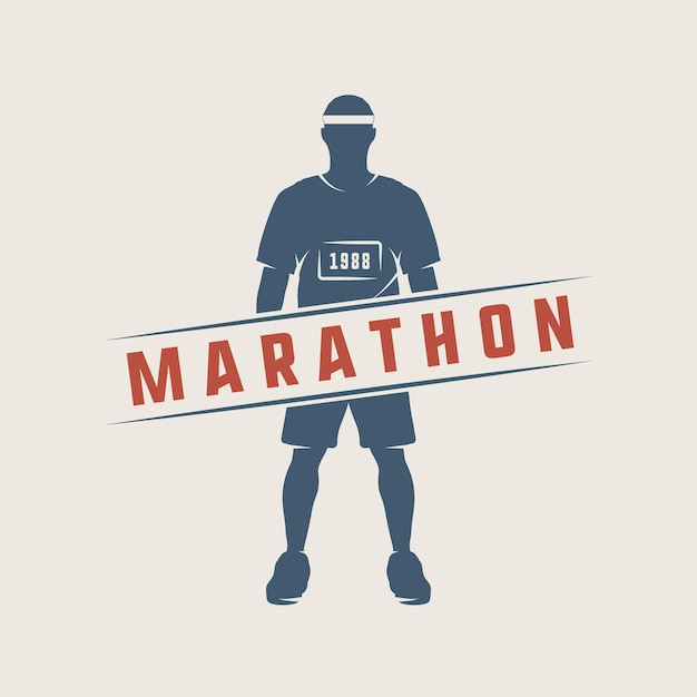 Vintage marathon or run logo, emblem, badge, poster, print or label. Vector Illustration.