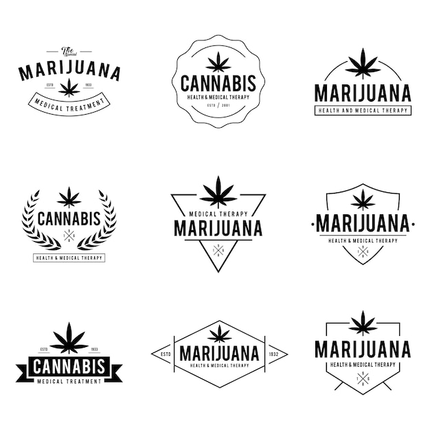 Vintage marijuana cannabis health therapy labels and badges