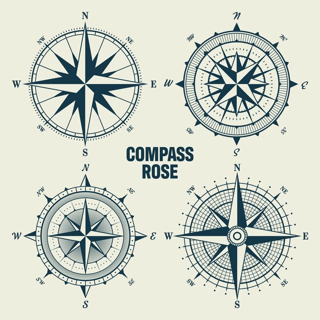 Vintage marine wind rose nautical chart monochrome navigational compass with cardinal directions of north east south west geographical position cartography and navigation vector illustration