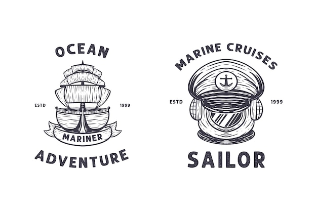 Набор старинных морских и морских эмблем