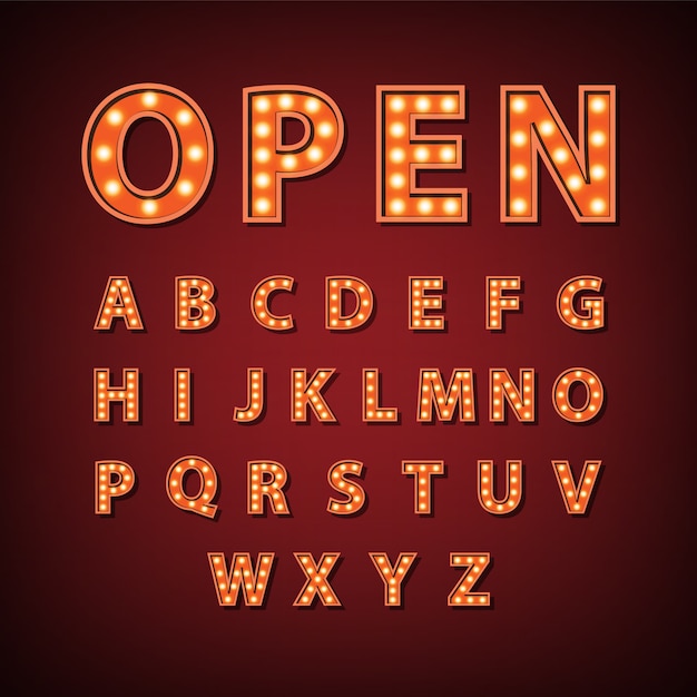 Vector vintage marquee bulb english alphabet sign