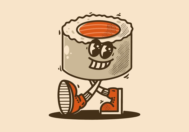 Design del personaggio della mascotte vintage di un sushi norimaki