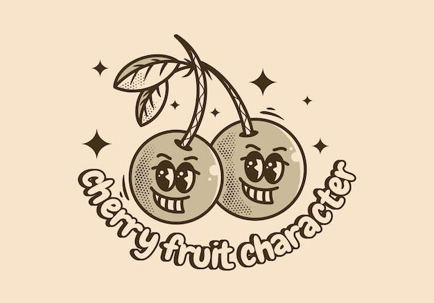 Vintage mascotte Characterdesign van twee kersenfruit