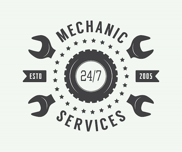 Etichetta, emblema e logo meccanico vintage
