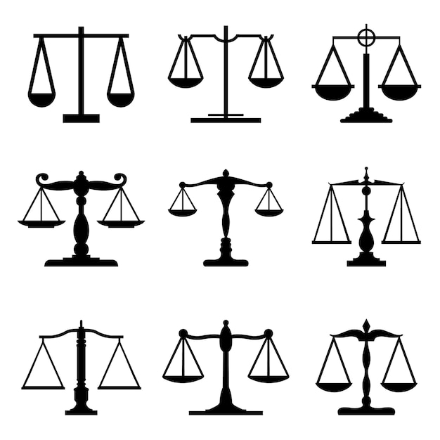 Vintage mechanical balance scales Fair Equal Judge icons
