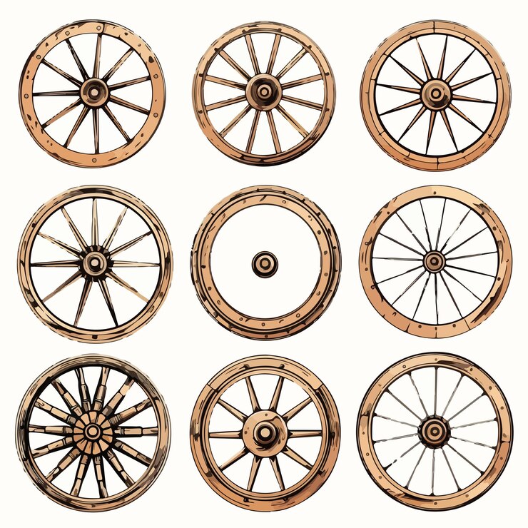 Vector vintage mechanical machine wheels of various sizes
