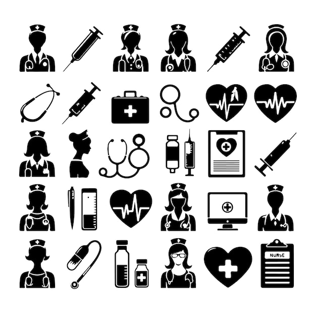 Vector vintage medical icons collection with syringes doctor bag stethoscope hourglass mortar bottle vector