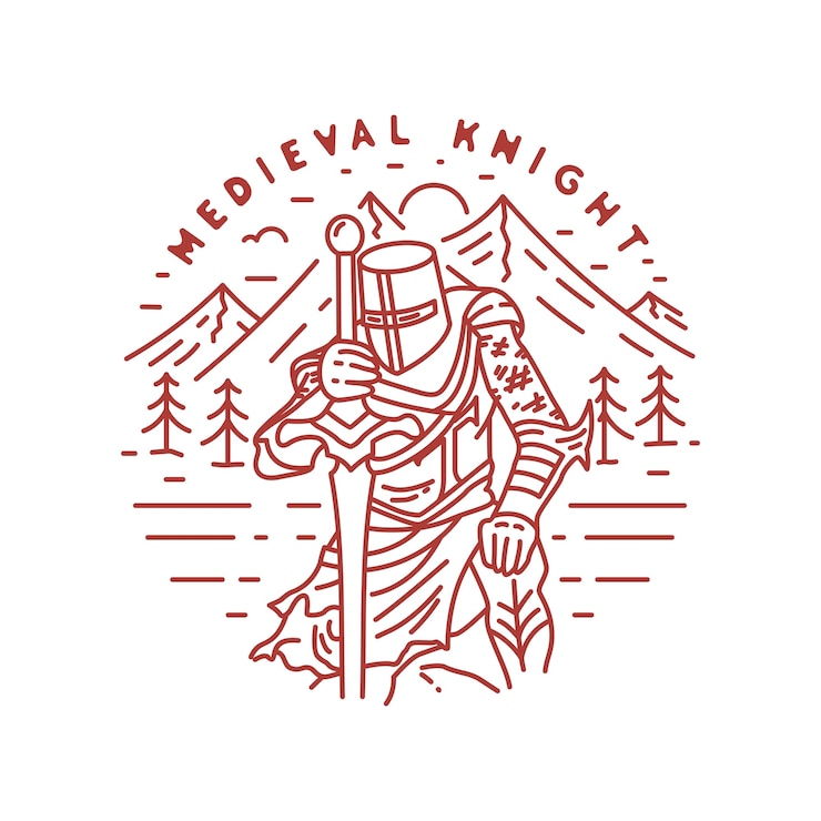 Vector vintage medieval knight monoline badge