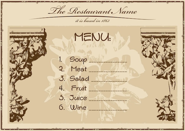 Вектор Винтажное меню ресторана горизонтальное. векторная иллюстрация