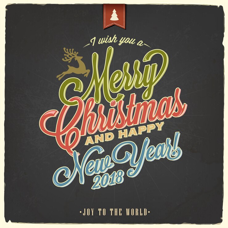 Vintage Merry Christmas And Happy New Year Calligraphic And Typographic Background With Chalk Word Art On Blackboard
