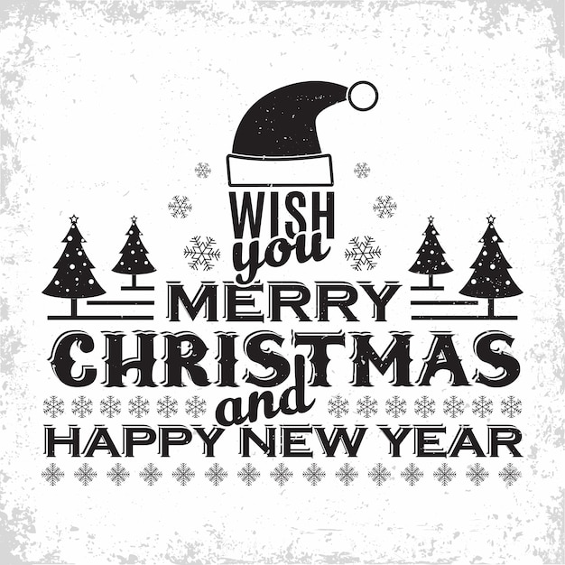 Vintage merry christmas and happy new year calligraphic and typographic winter holidays lettering