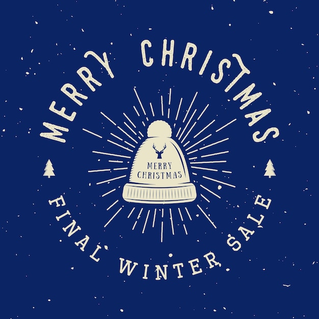 Vintage Merry Christmas or winter sales logo emblem badge label and watermark in retro style with