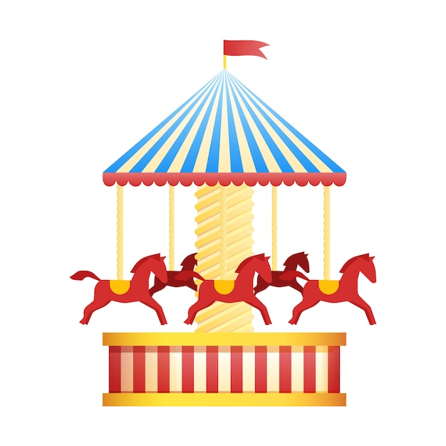 Vector vintage merry-go-round carousel icon, fair symbol. amusement park theme. set of attractions. funfair. good emotions