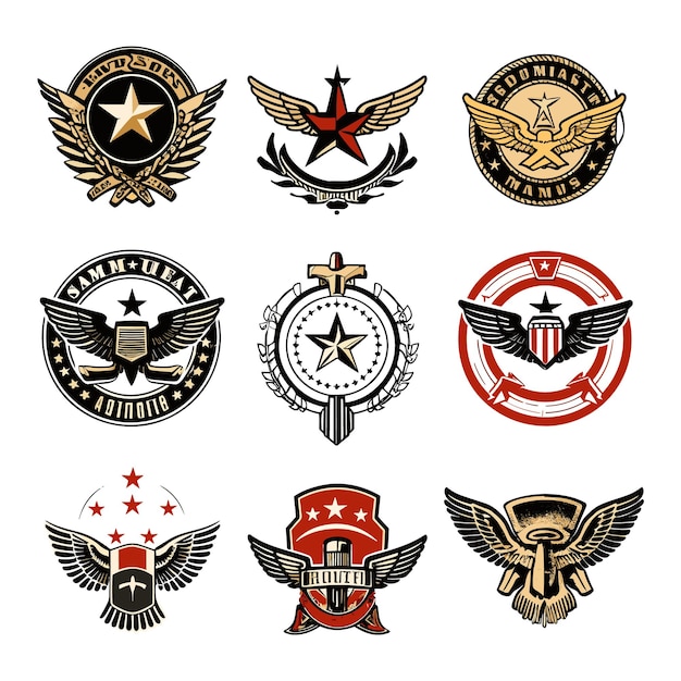 Vector vintage military labels set army badge set