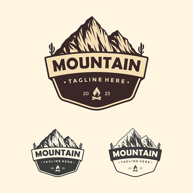 Vector vintage minimalist mountain desert adventure emblem logo design mountain peaks logo design vector