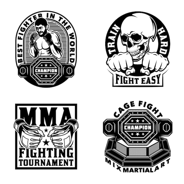 Vector vintage mixed martial arts emblems set