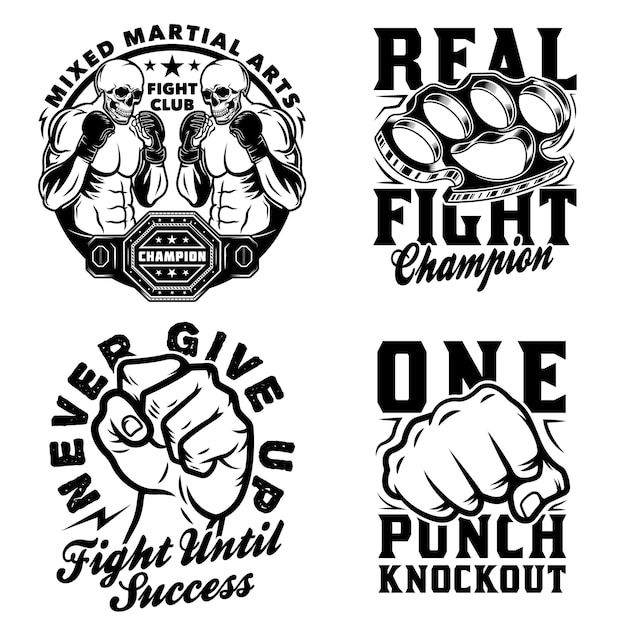 Vector vintage mixed martial arts emblems set