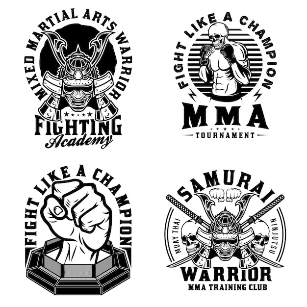 Vintage mixed martial arts emblems set