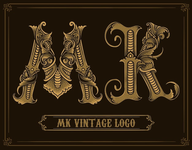 Vintage MK logo with engraving ornament style