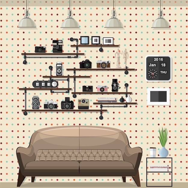 Vector vintage moderne woonkamer