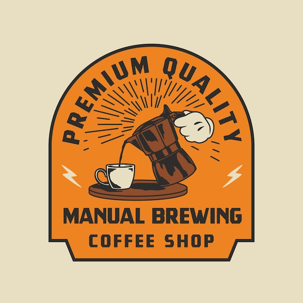 Vector vintage moka pot manual brewing coffee shop logo badge hand made vector illustration