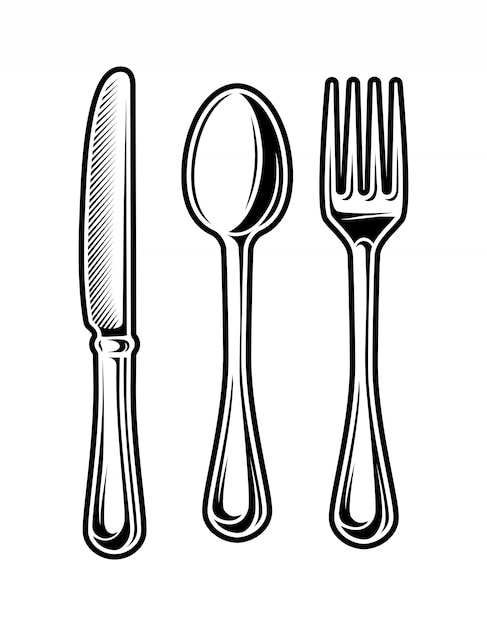 Vector vintage monochrome cutlery set