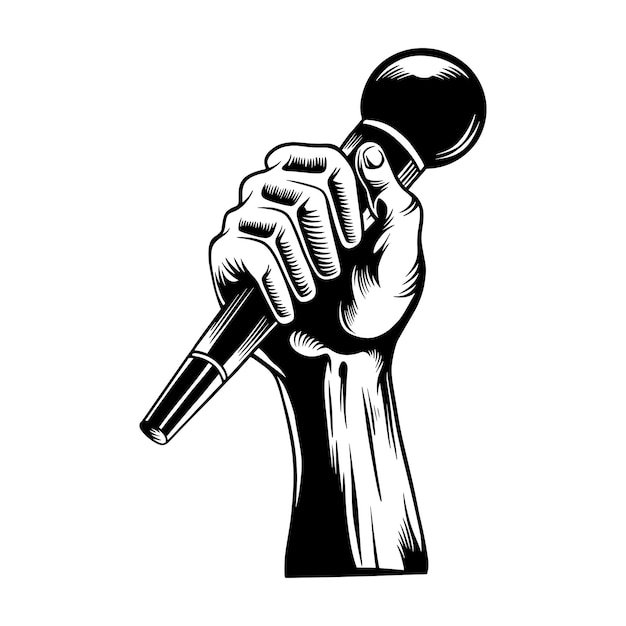 Vintage monochrome hand with microphone gesture concept
