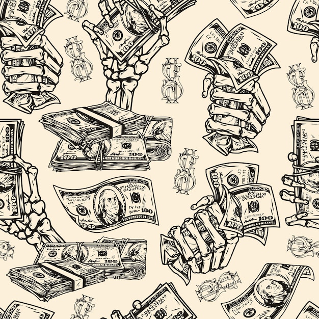 Vintage monochrome money seamless pattern