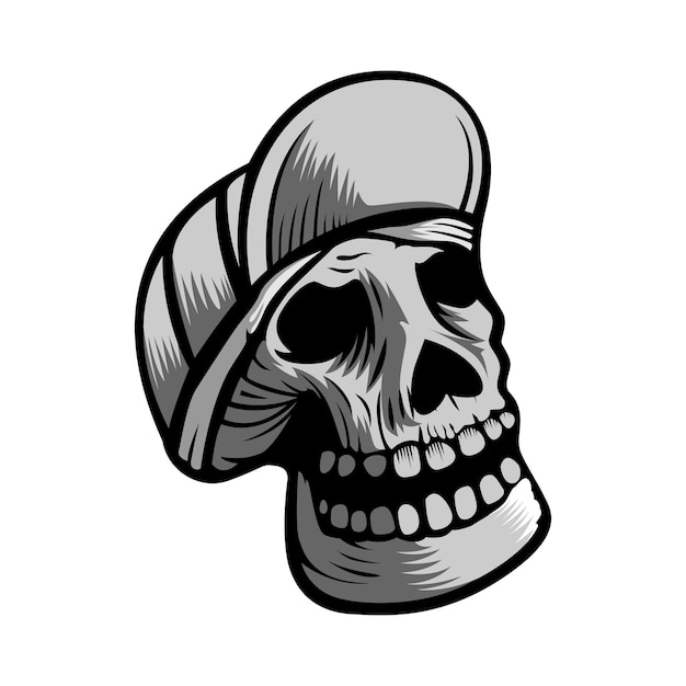 Vintage monochrome skull wearing hat