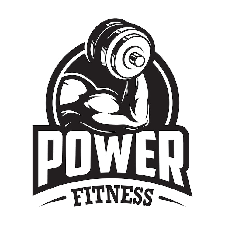Vector vintage monochrome sport and fitness logo with muscular hand holding dumbbell