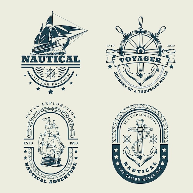 Vector vintage monochroom nautisch logo set