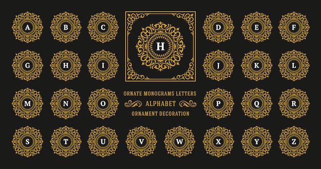 Vintage monogram alfabet letter met decoratief bloeien ornament frame