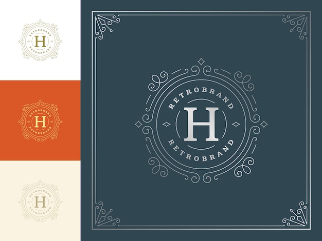 Vintage monogram logo elegant bloeit lijntekeningen