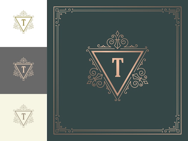 Vintage monogram logo elegant flourishes line art