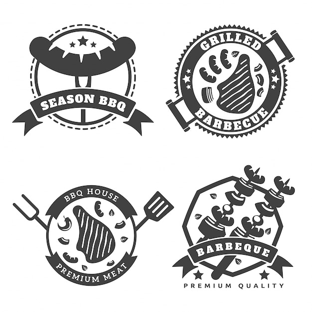 Vector vintage monotone barbecue logo badge illustration set