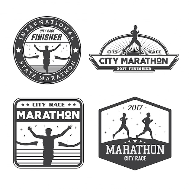 Vintage Monotone Marathon Runner-embleembadgeset