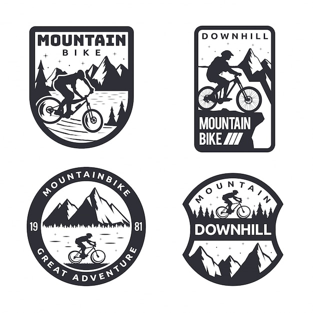 Vector vintage monotone mountain bike bergaf logo badge set