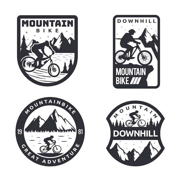 Vintage Monotone Mountain Bike Downhill Logo Badge Set