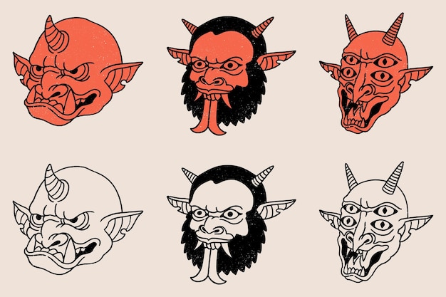 Clipart dell'illustrazione di vettore isolata faccia del mostro dell'annata